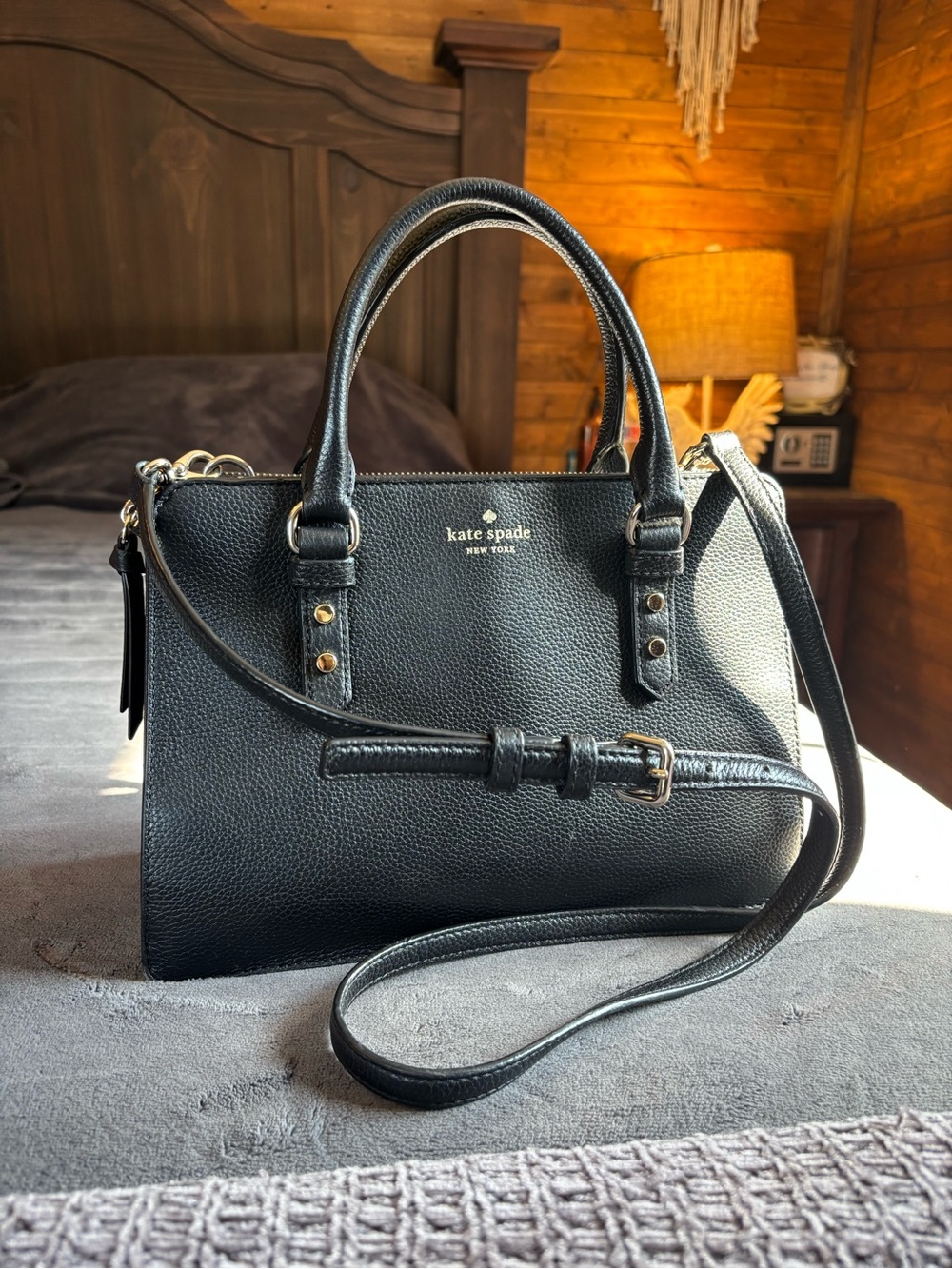 Kate Spade Mulberry Street Lise Satchel Purse, Black, w/ Crossbody Strap